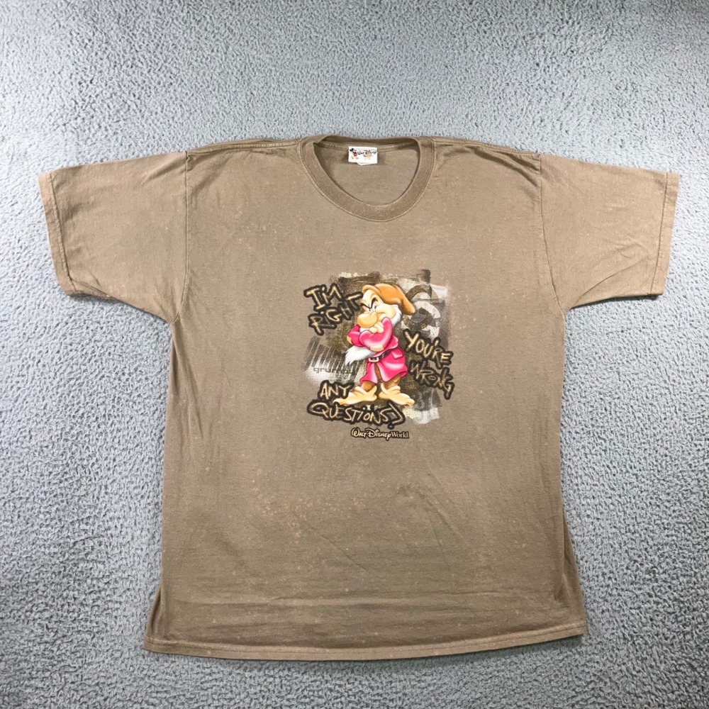 VTG 90s Walt Disney World T Shirt XL Brown Grumpy Acid Wash Neutral Retro Grunge